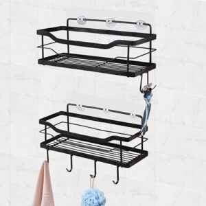 shower shelf inside shower shower, stylish adhesive shower organizer caddy hanging +6 movable hooks, stainless steel no drilling -black, 2 pack