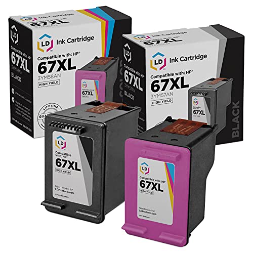 LD Products Remanufactured Ink Cartridge Replacements for HP 67XL High Yield (1 Black, 1 Color, 2-Pack) for use in DeskJet: 1255, 2722, 2724, 2732, 2752, 2755, 2755e, 4155e, 4140, 4152, 4155, 4158