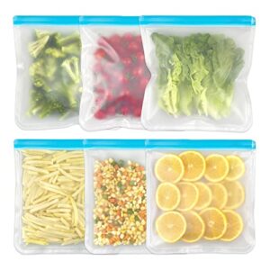 mochee reusable gallon freezer bags 6 pack extra thick reusable food storage bags leakproof gallon storage bags for meat, fruit ,vegetable, sandwich, snack