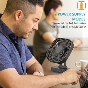 xasla 5'' AA Battery Operated Fan, Desk Fan with Timer, 3 Speeds, Extra Quiet, 7-Blade Design, Adjustable Angle, for Office Desk, Bedroom and Outdoor (without Batteries)