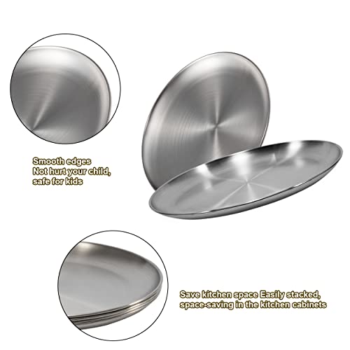 Sumerflos 304 (18/8) Stainless Steel Dinner Plates, 10" Round Salad Plates, Serving Plate for Home Kichten, Outdoor Camping, Snack, Pizza and BBQ - Set of 4