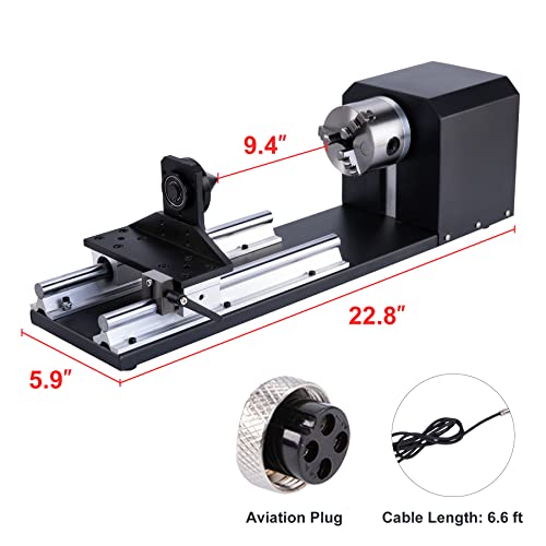 OMTech Rotary Cutter and Engraver Attachment with 3-Jaw Chuck and 2-Phase Stepper Motor for 50W 60W 80W 100W 130W CO2 Laser Engraving Machines Rotary Tool Accessory Kit for Wood and More