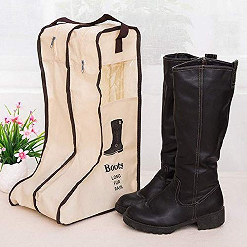 Corkwaw Portable 2 Pair Boot Storage Bags Dust Proof Shoe Bags,Zippered Tall Boots Organizer Protector Bag for Home and Travel Beige