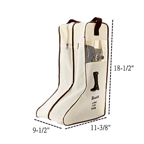 Corkwaw Portable 2 Pair Boot Storage Bags Dust Proof Shoe Bags,Zippered Tall Boots Organizer Protector Bag for Home and Travel Beige