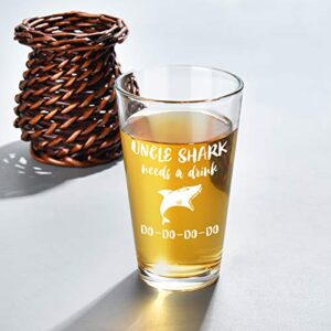 Funny Uncle Beer Glass 15Oz - Uncle Shark Beer Pint Glass, Beer Pint Glass for Uncle, New Uncle, Unique Gifts for Christmas, Birthday, Fathers Day, Thanksgiving, White Elephant from Nephew, Niece