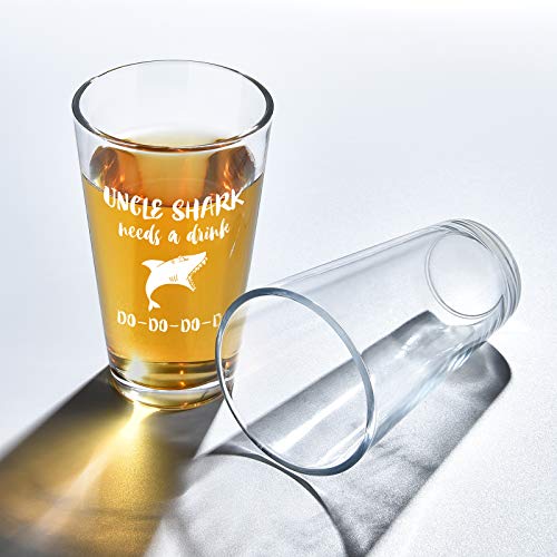 Funny Uncle Beer Glass 15Oz - Uncle Shark Beer Pint Glass, Beer Pint Glass for Uncle, New Uncle, Unique Gifts for Christmas, Birthday, Fathers Day, Thanksgiving, White Elephant from Nephew, Niece