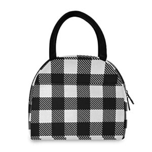 xigua white black buffalo plaid lunch bag insulated portable lunch tote reusable lunch box for office school picnic travel camping