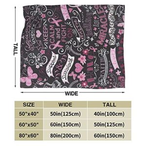 Blanket Breast Cancer Awareness Hopes Throw Blanket Ultra Soft Velvet Blanket Lightweight Bed Blanket Quilt Durable Home Decor Fleece Blanket Sofa Luxurious for Men Women Kids Blanket 50x60in