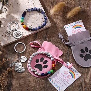 Jadive 9 Pieces Pet Memorial Set Includes 8 mm Rainbow Bridge Bracelet Pet Dog Loss Keychain Rainbow Bridge Poem Card with Flannel Bags and Organza Bag for Women Men Kids Pet Lovers (Classic Style)