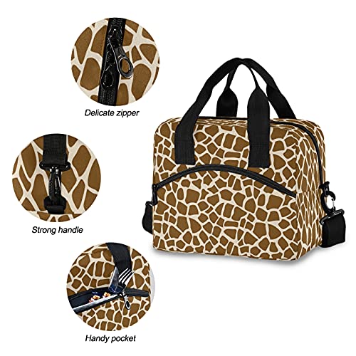 KEEPREAL Giraffe Skin Texture Print Insulated Lunch Bag with Shoulder Strap & Carry Handle, School Lunch Box for Kids, Eco-friendly Cooler Bag Tote Bag for Men,Women