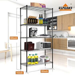 EZPEAKS 5-Shelf Shelving Unit with 5-Shelf Liners, Adjustable, Steel Wire Shelves, 150lbs Loading Capacity Per Shelf, Shelving Units and Storage for Kitchen and Garage (30W x 14D x 60H)