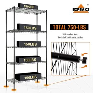 EZPEAKS 5-Shelf Shelving Unit with 5-Shelf Liners, Adjustable, Steel Wire Shelves, 150lbs Loading Capacity Per Shelf, Shelving Units and Storage for Kitchen and Garage (30W x 14D x 60H)