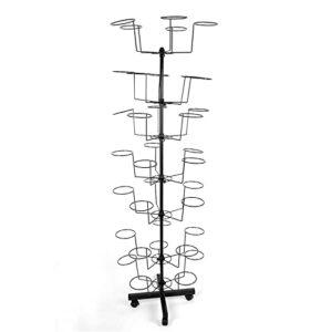 LOYALHEARTDY Hats Stand Display, Adjustable Iron Hat Rack Stand, Hat Rotating Display 35 Hats Rotating Hat Display Rack Free Standing Metal Floor Caps Head-wear Stand 7 Tier (Black)