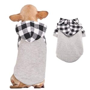 pet hoodie dog plaid hoodie fleece with hat for small medium dogs- pet winter hoodie warm sweater shirt clothes charcoal gray plaid cozy hooded - pullover dogs hooded warm outfit