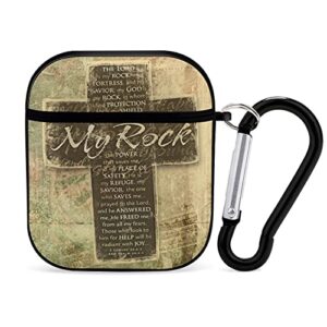 youtary christian religious bible verse the lord is my rock pattern airpods 1 & 2 case cover, apple airpod headphone cover unisex personalized shockproof protective wireless charging accessories with