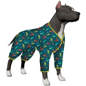 lovinpet pet shirts, bottoming dog shirt for dog coats, anti licking, anxiety calming onesies for dogs, elastic super dinos face shooting stars navy large breed dog clothes 3xl
