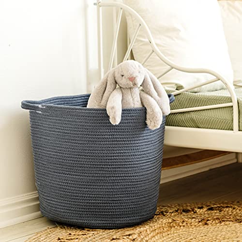 Natemia Rope Storage Basket- Nursery Bin and Toy Organizer (15”x15”x14”), Laundry Basket, Basket for Towels, Pillows and Blankets