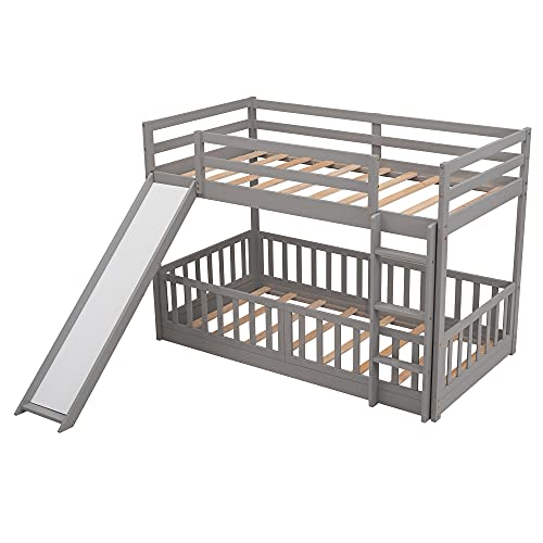 Merax Low Bunk Beds with Slide and Ladder