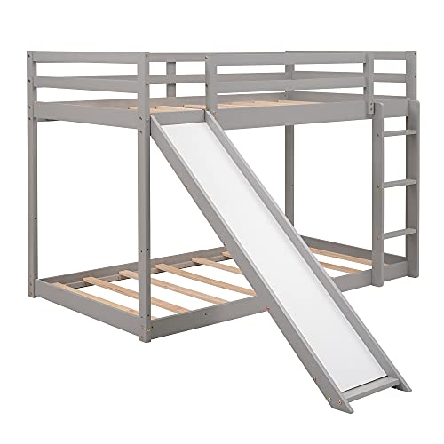 Merax Low Bunk Beds with Slide and Ladder