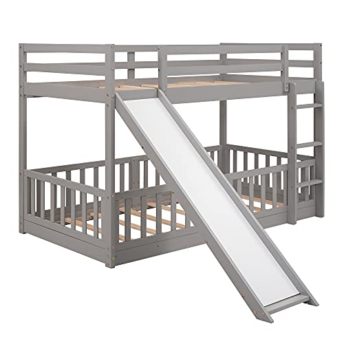 Merax Low Bunk Beds with Slide and Ladder