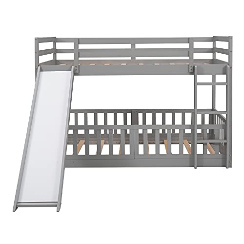 Merax Low Bunk Beds with Slide and Ladder