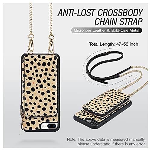 iPhone 8 Plus Crossbody Case, iPhone 7 Plus Wallet Case, ZVEdeng Zipper Wallet Card Holder Crossbody Strap Case for Women Leather Purse Case for iPhone 8 Plus/7 Plus 5.5'' Cheetah Print Skin