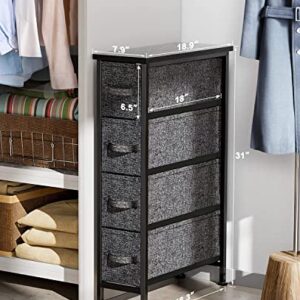 Pipishell Fabric Dresser, Narrow Vertical Dresser Chest Storage Tower with 4 Fabric Drawer, Tall Storage Dresser for Bedroom, Living Room, Small Space Decor, Black