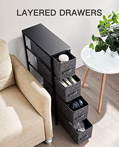 Pipishell Fabric Dresser, Narrow Vertical Dresser Chest Storage Tower with 4 Fabric Drawer, Tall Storage Dresser for Bedroom, Living Room, Small Space Decor, Black