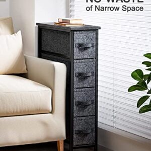 Pipishell Fabric Dresser, Narrow Vertical Dresser Chest Storage Tower with 4 Fabric Drawer, Tall Storage Dresser for Bedroom, Living Room, Small Space Decor, Black