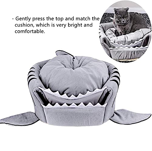 Shark-Shaped House Pet Bed with One Cushion and One Warm Kennels, Cat Bed Small Cat and Dog Cave Comfort Bed, Removable Pet Bed(Light Grey)