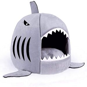 Shark-Shaped House Pet Bed with One Cushion and One Warm Kennels, Cat Bed Small Cat and Dog Cave Comfort Bed, Removable Pet Bed(Light Grey)