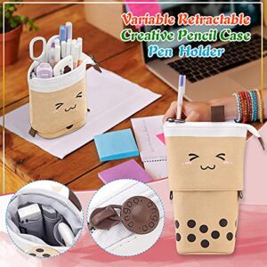 ZITIANY Cute Pencil Case Sliding Unique Telescopic Pencil Bag Milk Tea Shape Retractable Storage Bag Cosmetic Bag 1PC, Brown, Stationery