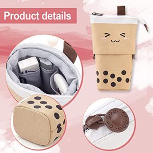 ZITIANY Cute Pencil Case Sliding Unique Telescopic Pencil Bag Milk Tea Shape Retractable Storage Bag Cosmetic Bag 1PC, Brown, Stationery