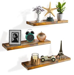 astarth floating shelves-wall shelves set of 3, rustic wood storage shelf-invisible brackets, 17'' wall mounted shelves-ideal for bedroom, living room, bathroom, kitchen, office decor, easy assembly