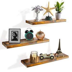 ASTARTH Floating Shelves-Wall Shelves Set of 3, Rustic Wood Storage Shelf-Invisible Brackets, 17'' Wall Mounted Shelves-Ideal for Bedroom, Living Room, Bathroom, Kitchen, Office Decor, Easy Assembly