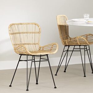 south shore balka dining chair with armrests, set of 2, with arms, rattan and black