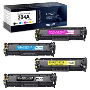 compatible 304a cc530a/cc531a/cc533a/cc532a remanufactured toner cartridge replacement for hp color cp2025 cp2025n cp2025dn cp2025x cm2320n mfp printer (1black+1cyan+1magenta+1yellow)