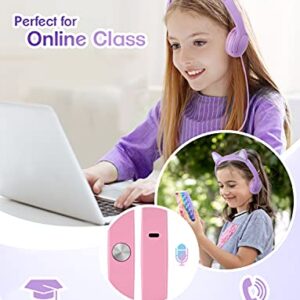 PINGKO Kids Headphones: Toddler Headphones with Microphone - Cat Ear Headphones for Girls Boys, LED Light 3.5mm Jack, 85db Volume, Music Sharing Stereo Earphones for iPad | School | Travel (Purple)