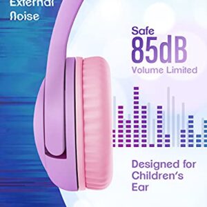 PINGKO Kids Headphones: Toddler Headphones with Microphone - Cat Ear Headphones for Girls Boys, LED Light 3.5mm Jack, 85db Volume, Music Sharing Stereo Earphones for iPad | School | Travel (Purple)