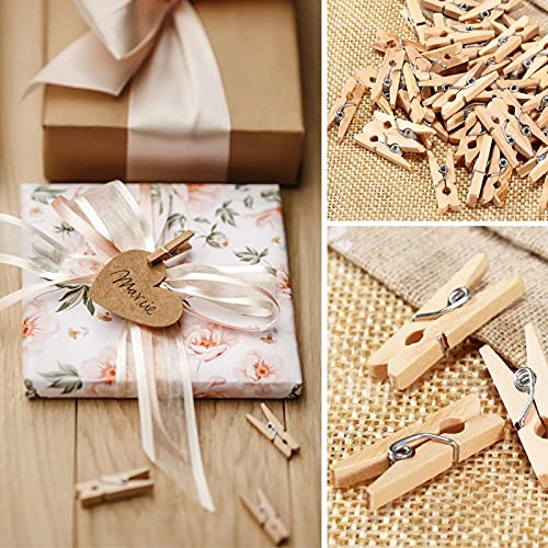 Mini Clothespins, Mini Clothes Pins for Photo Natural Wooden Small Picture Clips for Crafts 1 Inch 100 PCS Tiny Pegs Decorative Wood Clips for Wall Hanging Pictures