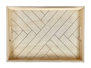 seasoned living rustic wooden serving tray large 20”x14.4” water-resistant wood tray for ottoman, coffee table, breakfast in bed, table centerpiece home decor (natural pine)