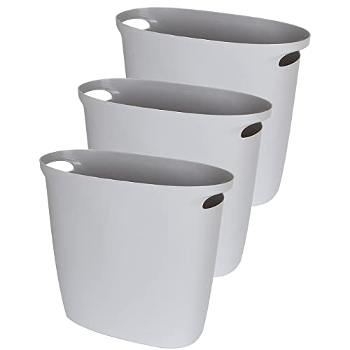 3 Pack Slim Plastic Small Trash Can Wastebasket, 20 Liter / 5.3 Gallon, Small Garbage Can, Garbage Container Bin with Handles for Bathroom, Kitchen, Home Office, Dorm, Kids Room, Gray