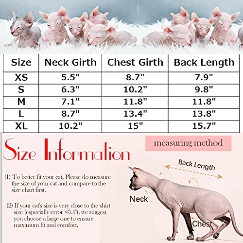 Bonaweite Sphynx Cat Clothes Hairless Cat Sweaters Cat Stripe Vest Turtleneck Clothes, Warm Adorable Sweater Shirts Kitten Wear, Cat's Pajamas Jumpsuit for Sphynx, Cornish Rex, Devon Rex, Peterbald