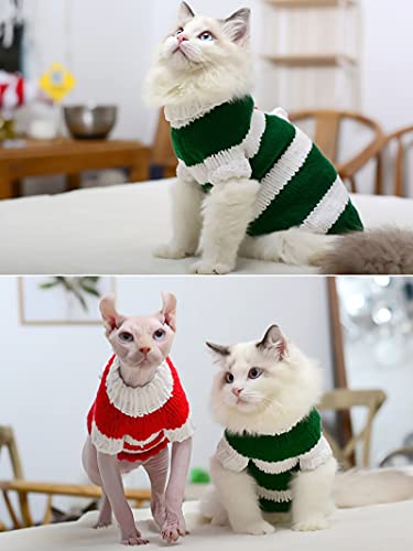 Bonaweite Sphynx Cat Clothes Hairless Cat Sweaters Cat Stripe Vest Turtleneck Clothes, Warm Adorable Sweater Shirts Kitten Wear, Cat's Pajamas Jumpsuit for Sphynx, Cornish Rex, Devon Rex, Peterbald