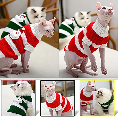 Bonaweite Sphynx Cat Clothes Hairless Cat Sweaters Cat Stripe Vest Turtleneck Clothes, Warm Adorable Sweater Shirts Kitten Wear, Cat's Pajamas Jumpsuit for Sphynx, Cornish Rex, Devon Rex, Peterbald