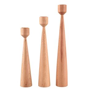 wooden set of 3 candlesticks - handmade natural wood candlestick holder - for wedding/party/spa/meditation/dining/coffee table/home decor- 9.3" 11" 12.8" h