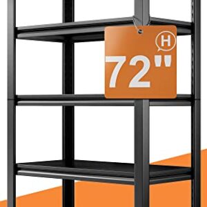 Raybee Storage Shelves 5 Tier Metal Garage Shelving Adjustable Garage Storage Shelves Heavy Duty Shelving Industrial Storage Rack for Garage Pantry Kitchen, 31.5" W x 16.5" D x 72" H Black