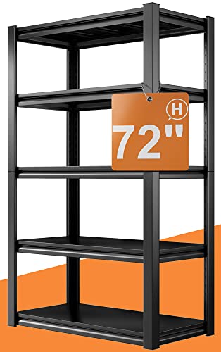 Raybee Storage Shelves 5 Tier Metal Garage Shelving Adjustable Garage Storage Shelves Heavy Duty Shelving Industrial Storage Rack for Garage Pantry Kitchen, 31.5" W x 16.5" D x 72" H Black