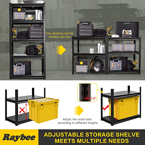 Raybee Storage Shelves 5 Tier Metal Garage Shelving Adjustable Garage Storage Shelves Heavy Duty Shelving Industrial Storage Rack for Garage Pantry Kitchen, 31.5" W x 16.5" D x 72" H Black