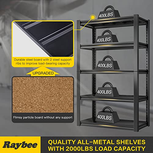 Raybee Storage Shelves 5 Tier Metal Garage Shelving Adjustable Garage Storage Shelves Heavy Duty Shelving Industrial Storage Rack for Garage Pantry Kitchen, 31.5" W x 16.5" D x 72" H Black